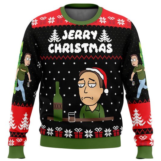 Rick And Morty Sweatshirt Jerry Christmas Rick and Morty Sweatshirt Black Unisex Adults