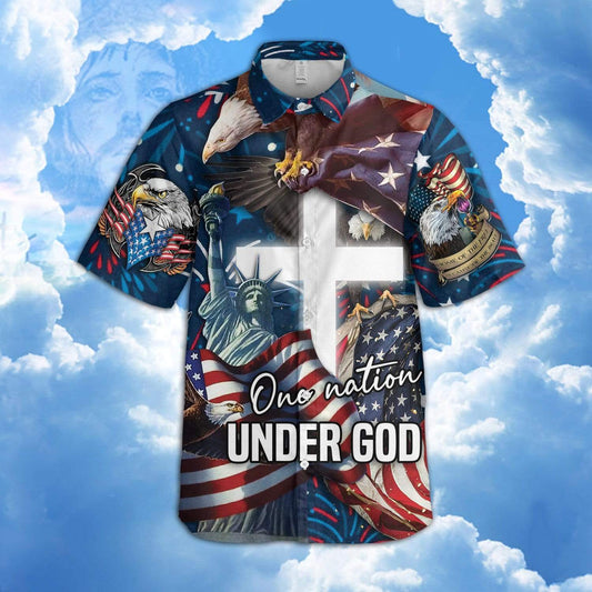 Unifinz Veteran Aloha Shirt Jesus One Nation Under God Cross Cool Hawaiian Shirts Veteran Hawaii Shirt 2022