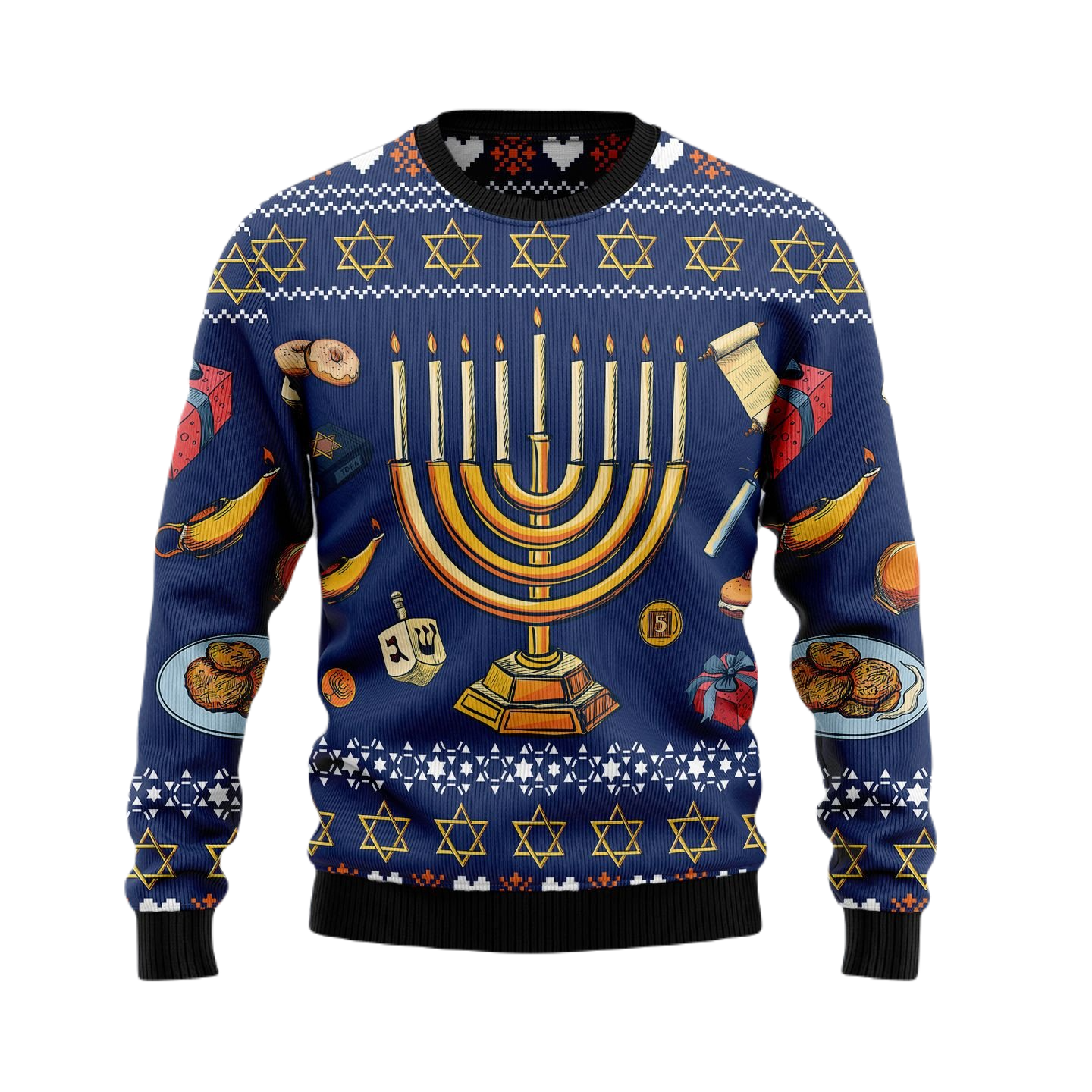 Hanukkah Sweatshirt Hanukkah Menorah Foods Pattern Sweatshirt Blue Unisex