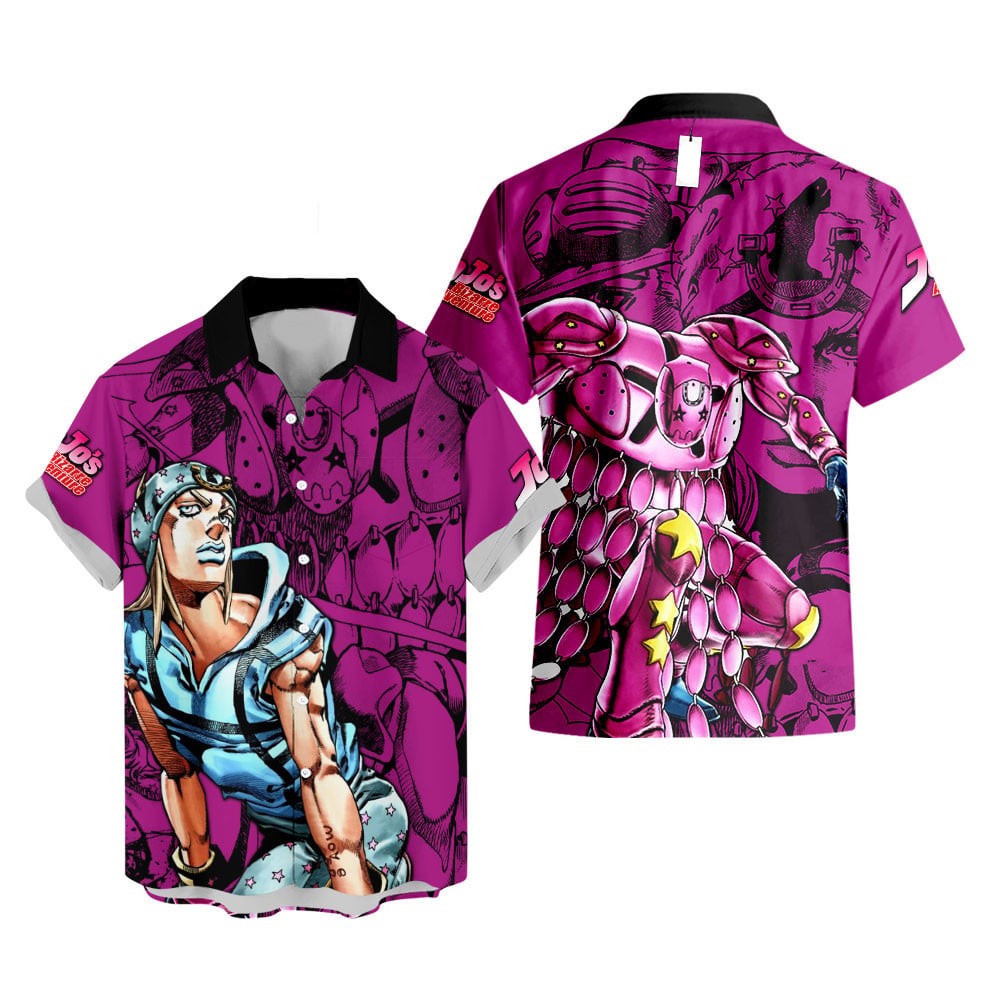 JoJo's Bizarre Adventure Hawaii Shirt Johnny Joestar With His Stand Aloha Shirt Pink Unisex