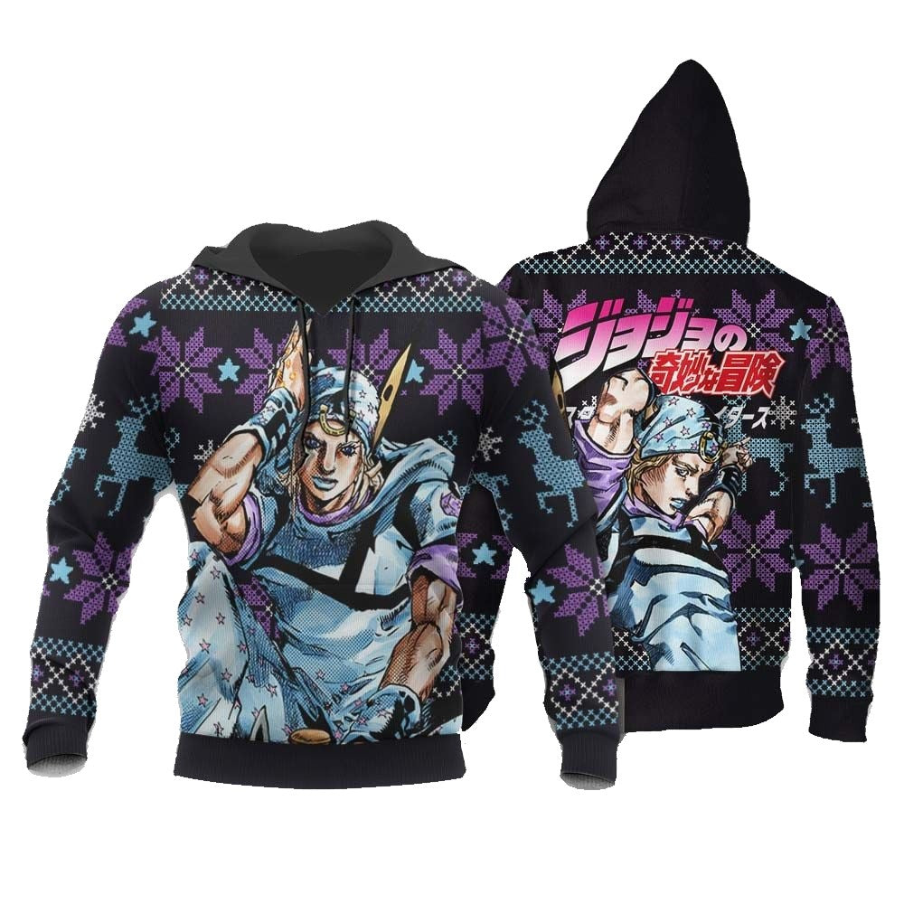 JoJos Bizarre Adventure Hoodie Johnny Joestar Graphic Christmas Pattern Hoodie Black Blue Unisex