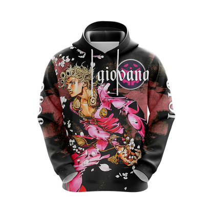 JoJo's Bizarre Adventure Hoodie Giorno Giovanna Character Graphic Hoodie Black Pink Unisex