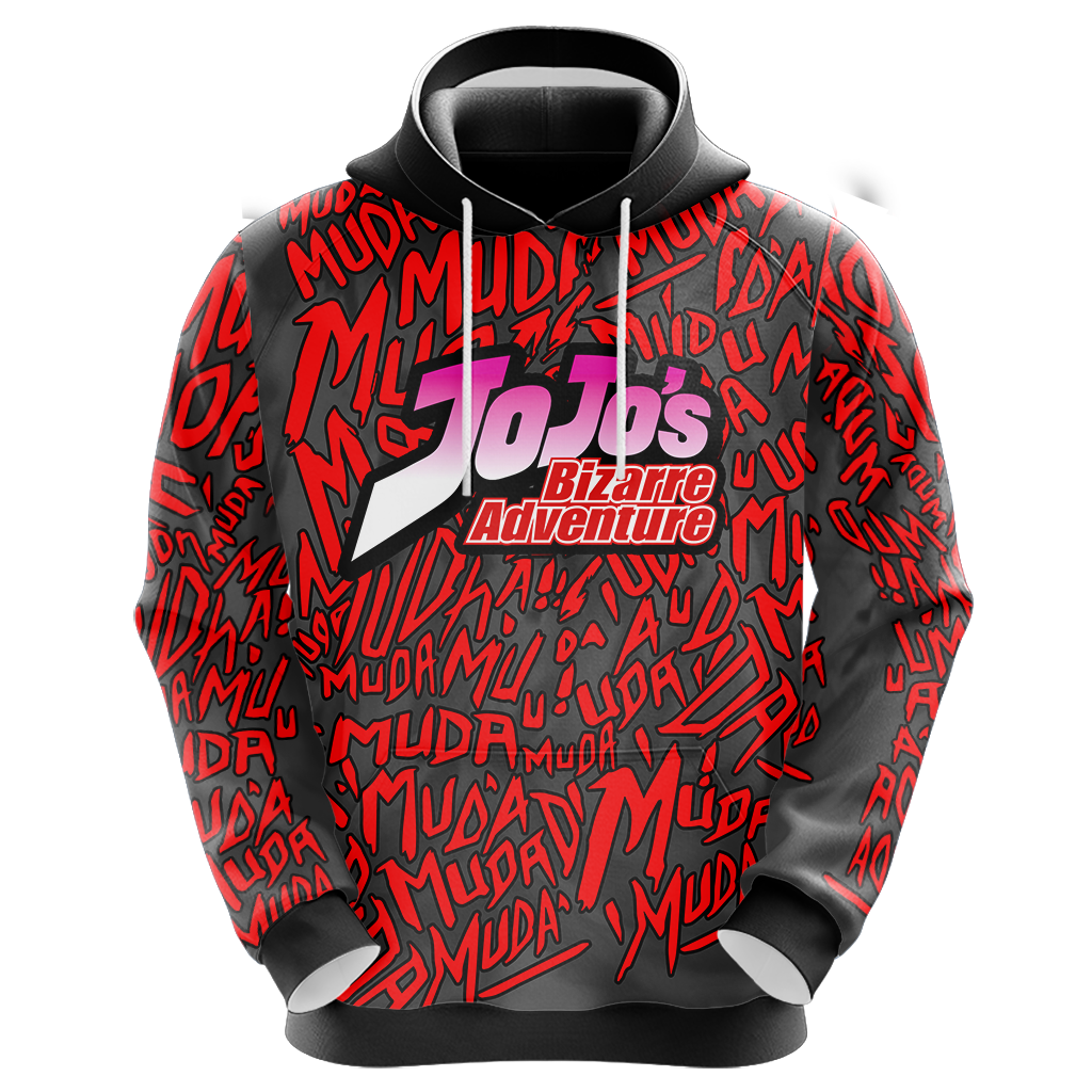 JoJos Bizarre Adventure Hoodie Gold Experience Muda Muda Pattern Hoodie Black Red Unisex