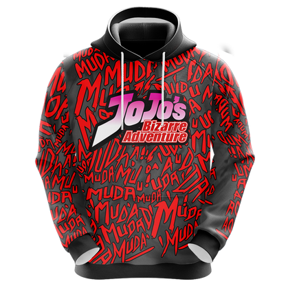 JoJos Bizarre Adventure Hoodie Gold Experience Muda Muda Pattern Hoodie Black Red Unisex