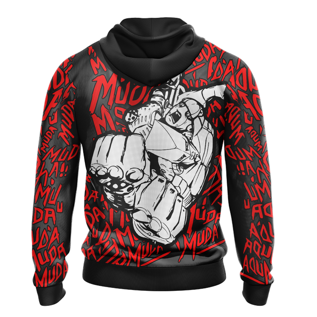 JoJos Bizarre Adventure Hoodie Gold Experience Muda Muda Pattern Hoodie Black Red Unisex