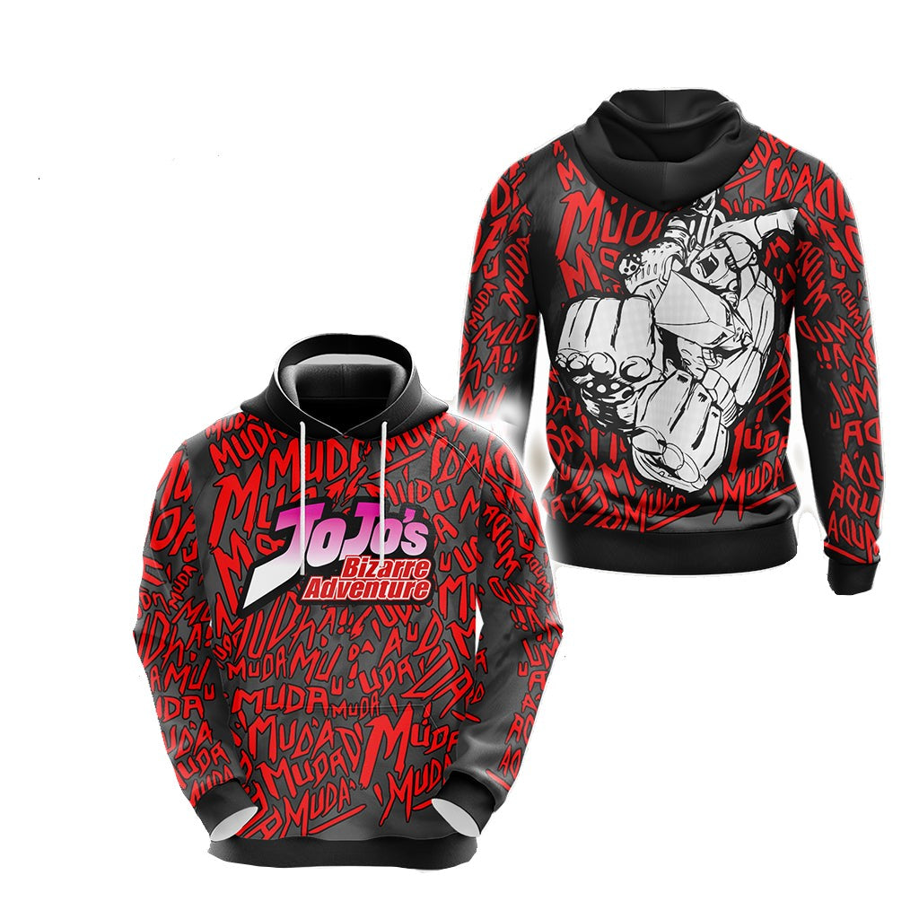 JoJos Bizarre Adventure Hoodie Gold Experience Muda Muda Pattern Hoodie Black Red Unisex