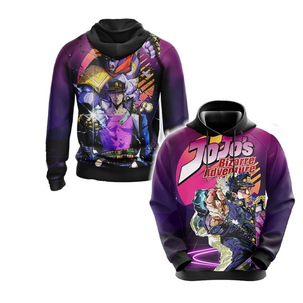 JoJos Bizarre Adventure Hoodie Jotaro And His Stand Star Platinum Hoodie Purple Unisex