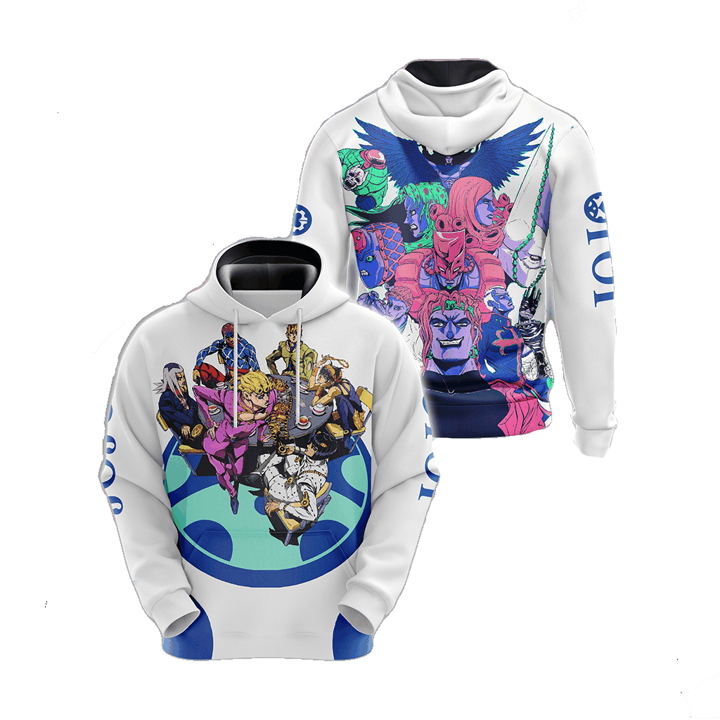 JoJos Bizarre Adventure Hoodie JoJos Bizarre Adventure Characters And Stands Hoodie White Unisex