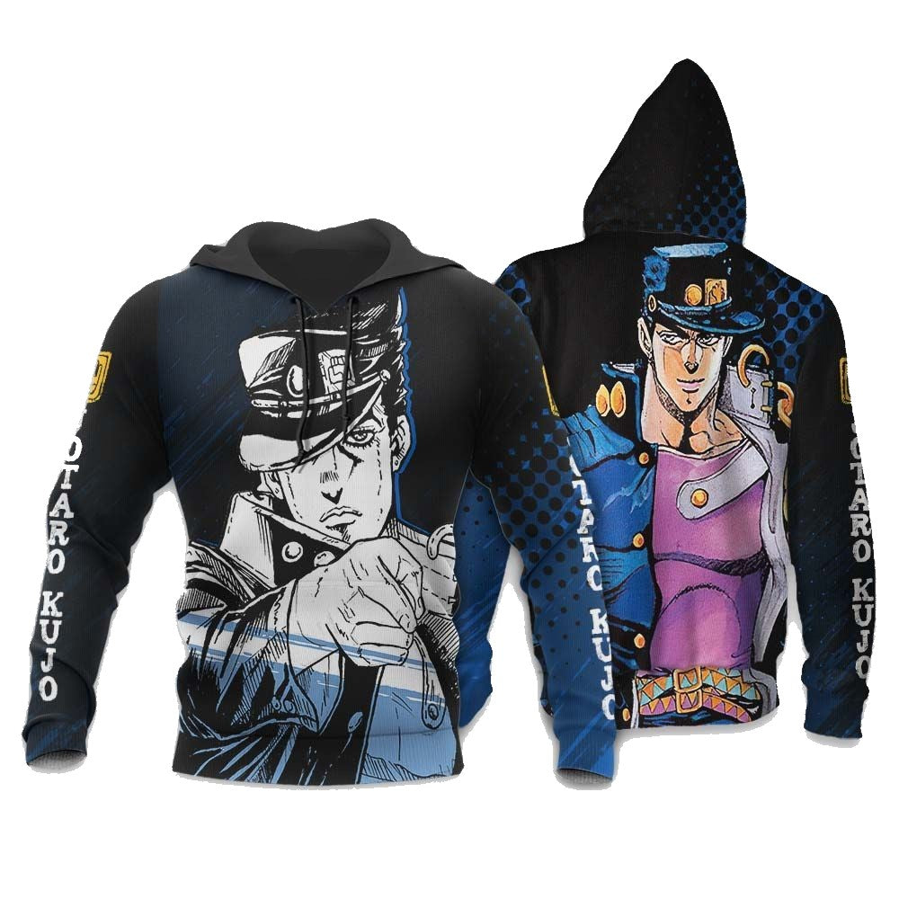 JoJos Bizarre Adventure Hoodie JoJos Bizarre Adventure Jotaro Kujo Graphic Hoodie Black Blue Unisex