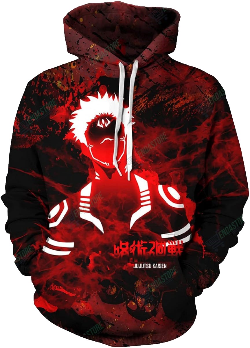 Jujutsu Kaisen Hoodie Jujutsu Kaisen Ryomen Sukuna Villain Graphic Silhoutte Hoodie Red Black Unisex