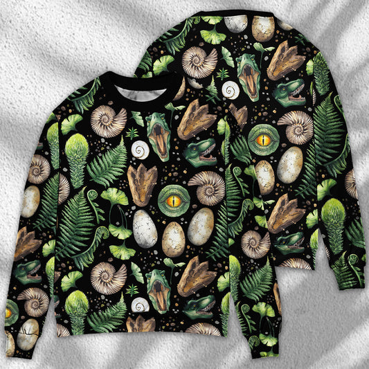 Jurassic Park Sweatshirt Dinosaur Fossils Eggs Leafs Pattern Sweatshirt Black Green Unisex