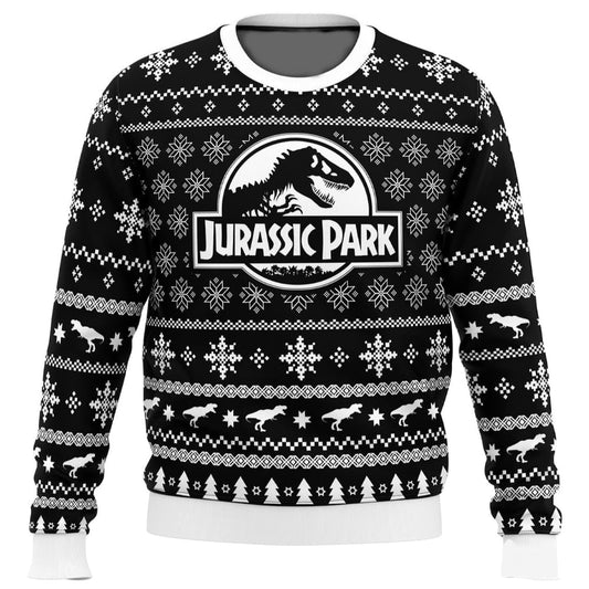 Jurassic Park Sweatshirt Jurassic Park Snowflakes Pattern Sweatshirt Black White Unisex