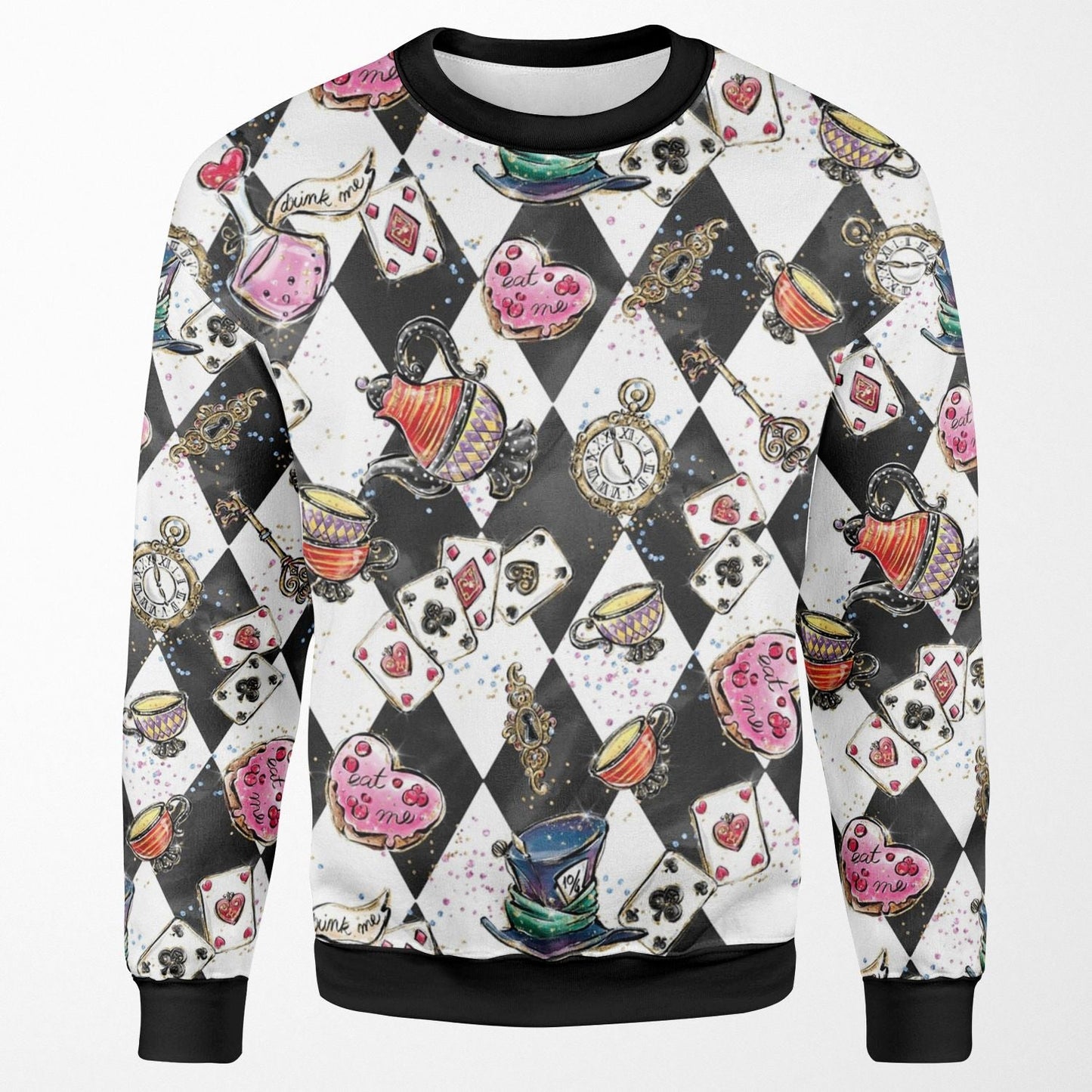 Alice In Wonderland Sweatshirt Tea Party Set Pattern Sweatshirt Colorful Unisex