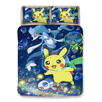 PKM Bedding Set Kawaii Pikachu Under The Sea Duvet Covers Blue Unique Gift