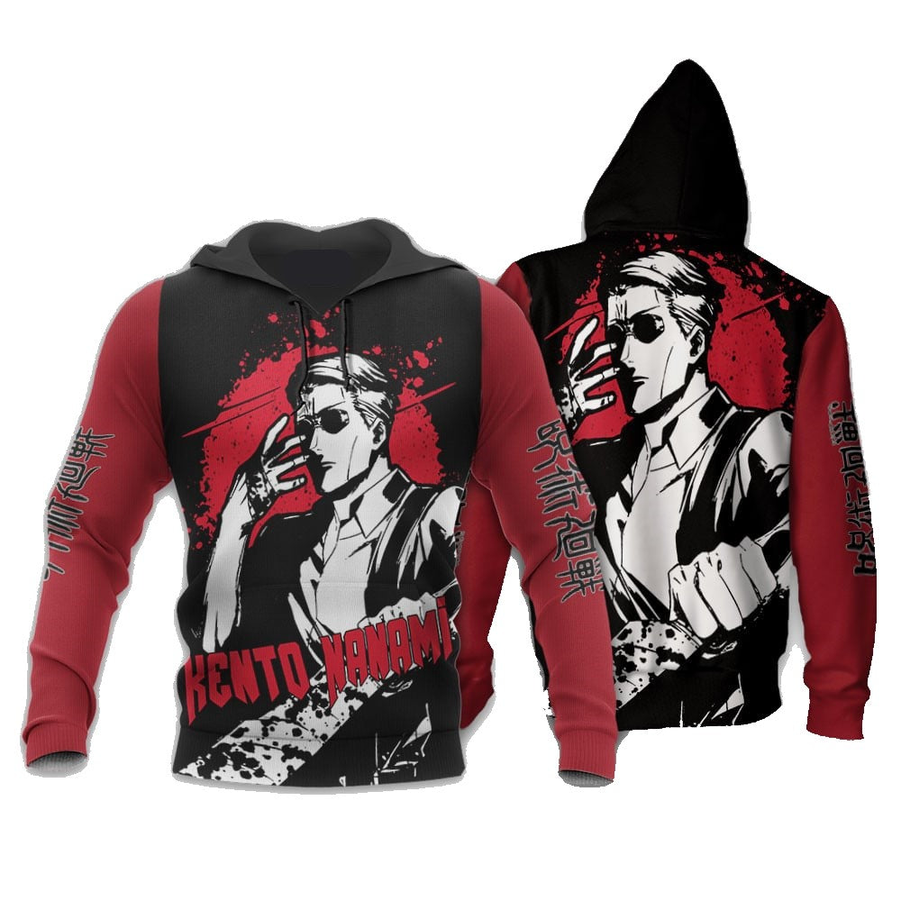 Jujutsu Kaisen Hoodie Kento Nanami Silhouette Hoodie Black Red Unisex