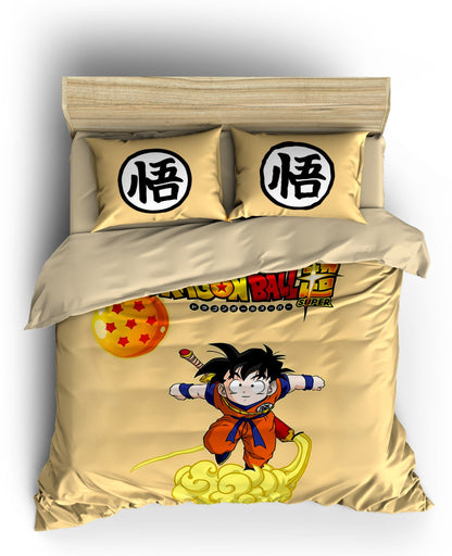 Dragon Ball Bedding Set Kid Goku Flying Nimbus Duvet Covers Orange Unique Gift