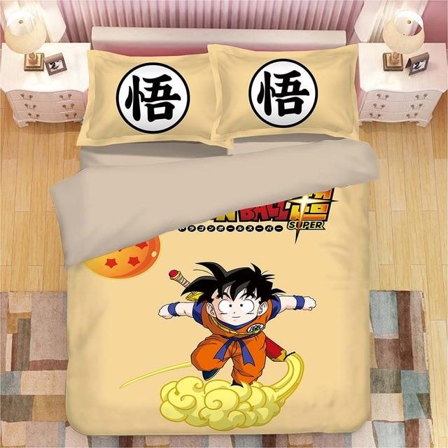 Dragon Ball Bedding Set Kid Goku Flying Nimbus Duvet Covers Orange Unique Gift