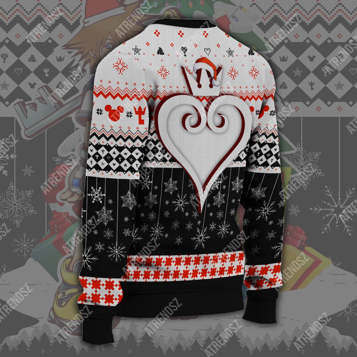  Kingdom Hearts Ugly Sweater Sora Christmas Tree Black White Sweater