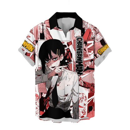 Chainsaw Man Hawaii Shirt Kobeni Higashiyama Character Manga Style Pattern Aloha Shirt Red Unisex