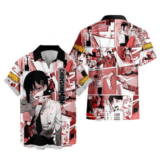 Chainsaw Man Hawaii Shirt Kobeni Higashiyama Character Manga Style Pattern Aloha Shirt Red Unisex