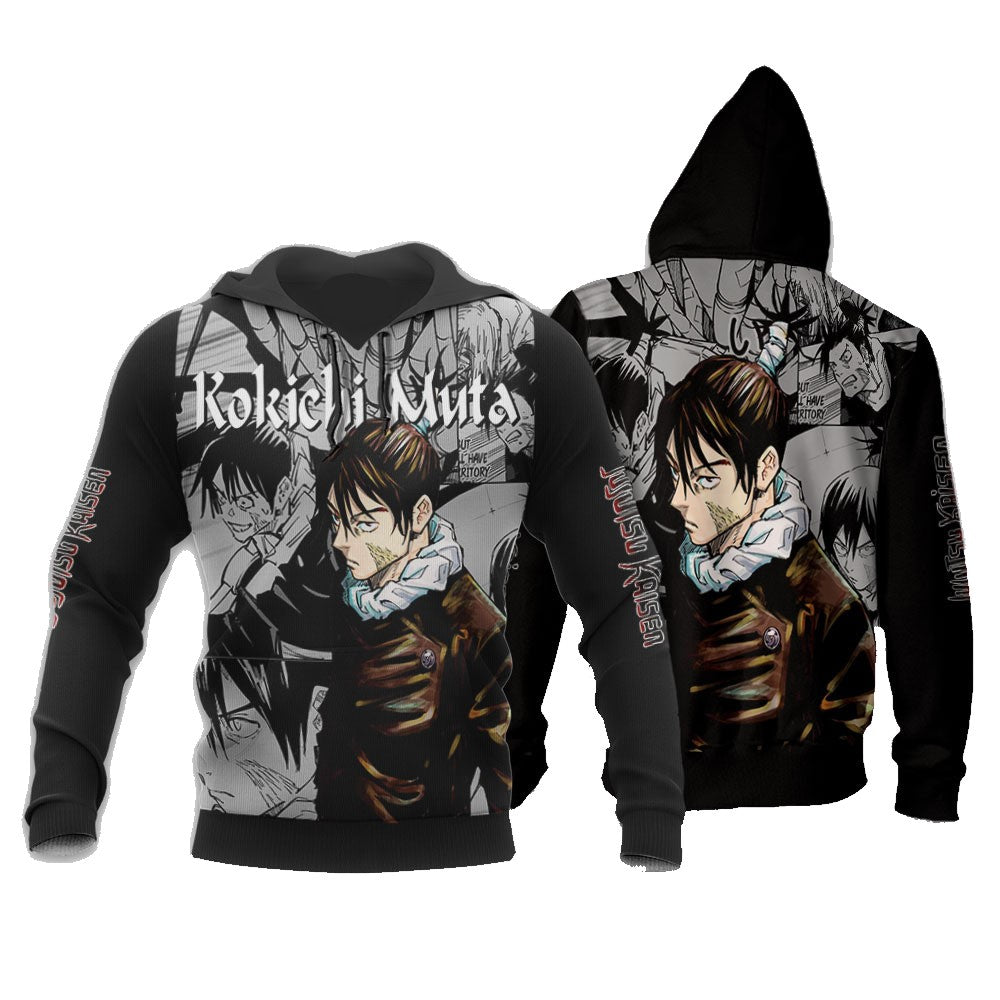 Jujutsu Kaisen Hoodie Kokichi Muta Graphic Manga Style Hoodie Black White Unisex