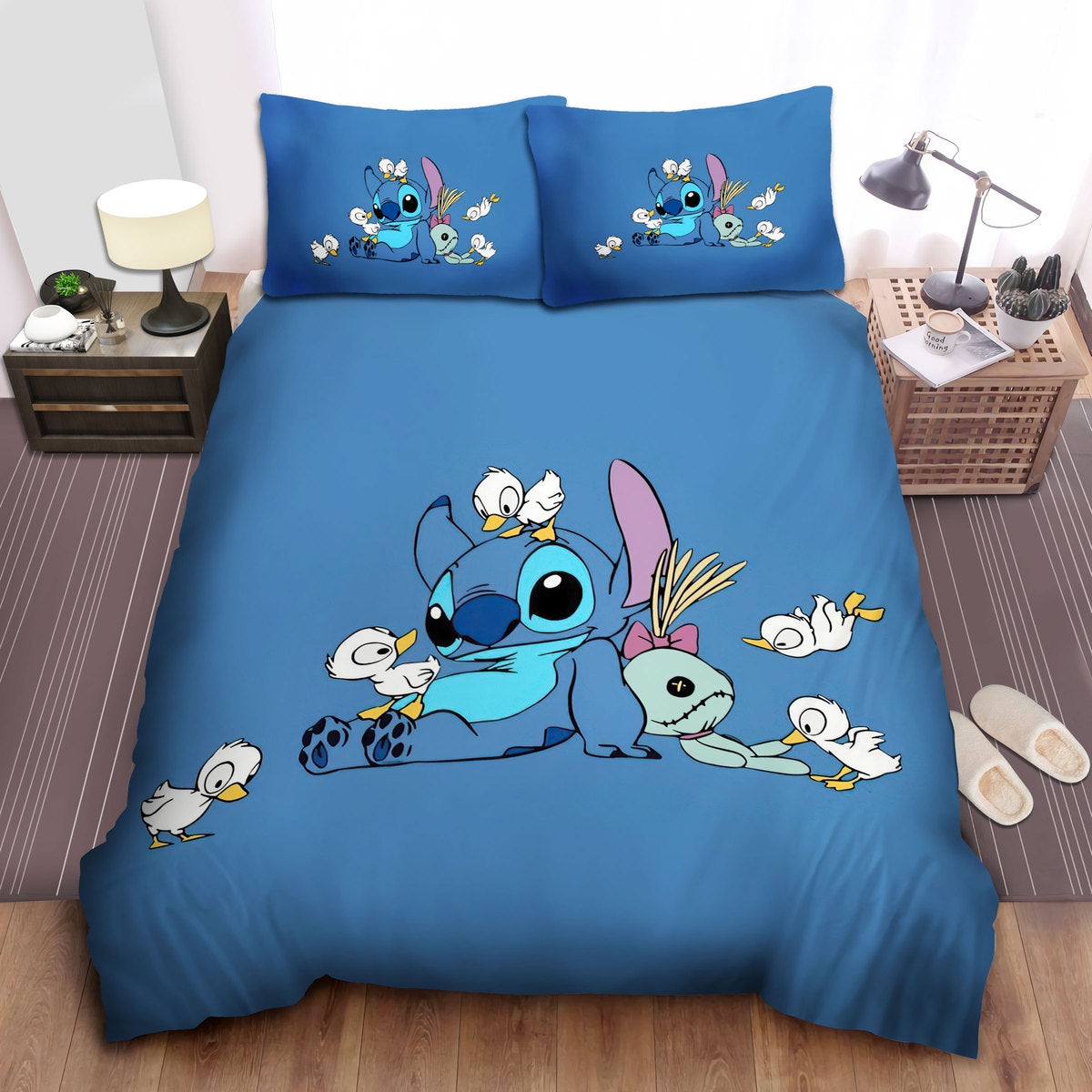 Lilo And Stitch Bedding Set Stitch With His Doll And Ducks Duvet Covers Blue Unique Gift