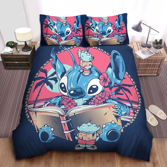 Lilo And Stitch Bedding Set Stitch Reading Book With 3 Eyes Ailiens Duvet Covers Colorful Unique Gift