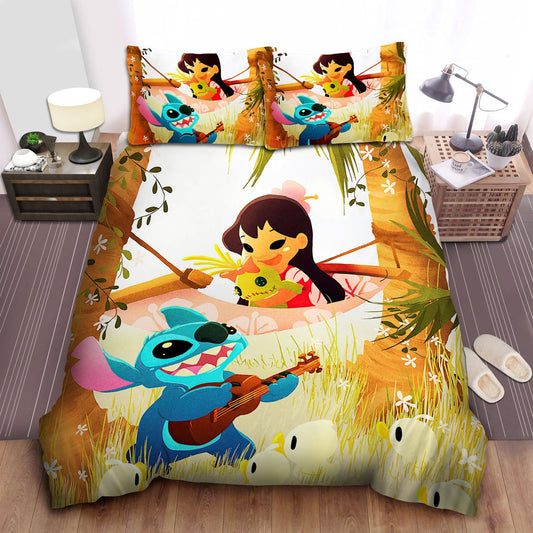 Lilo And Stitch Bedding Set Stitch And Lilo Sitting On The Hammock Duvet Covers Colorful Unique Gift