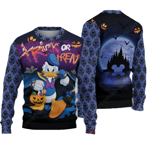 DN Sweatshirt Trick Or Treat Halloween Donald Sweatshirt Black Blue Unisex Adults New Release