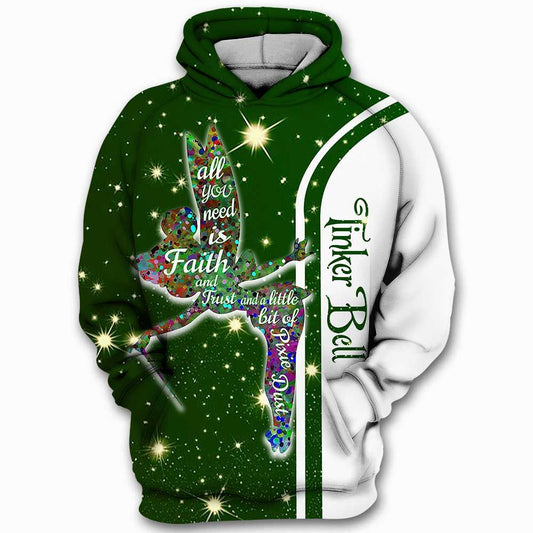 Tinker Bell Hoodie Tinker Bell All You Need Is Faith T-shirt Green White Unisex