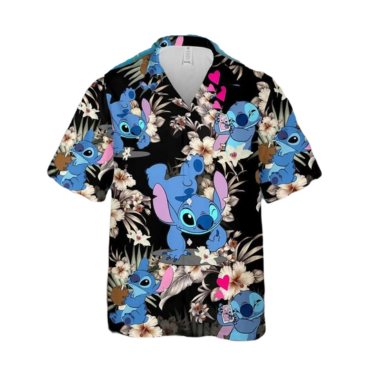 Stitch Hawaii Shirt Lovely Stitch Hibicus Graphic Aloha Shirt Black White Unisex Adults New Release