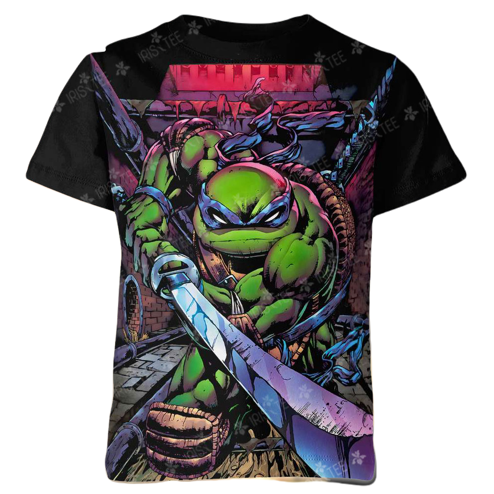 TMNT T-shirt Ninja Turtles Leonardo Fighting Pose T-shirt Colorful Uni ...