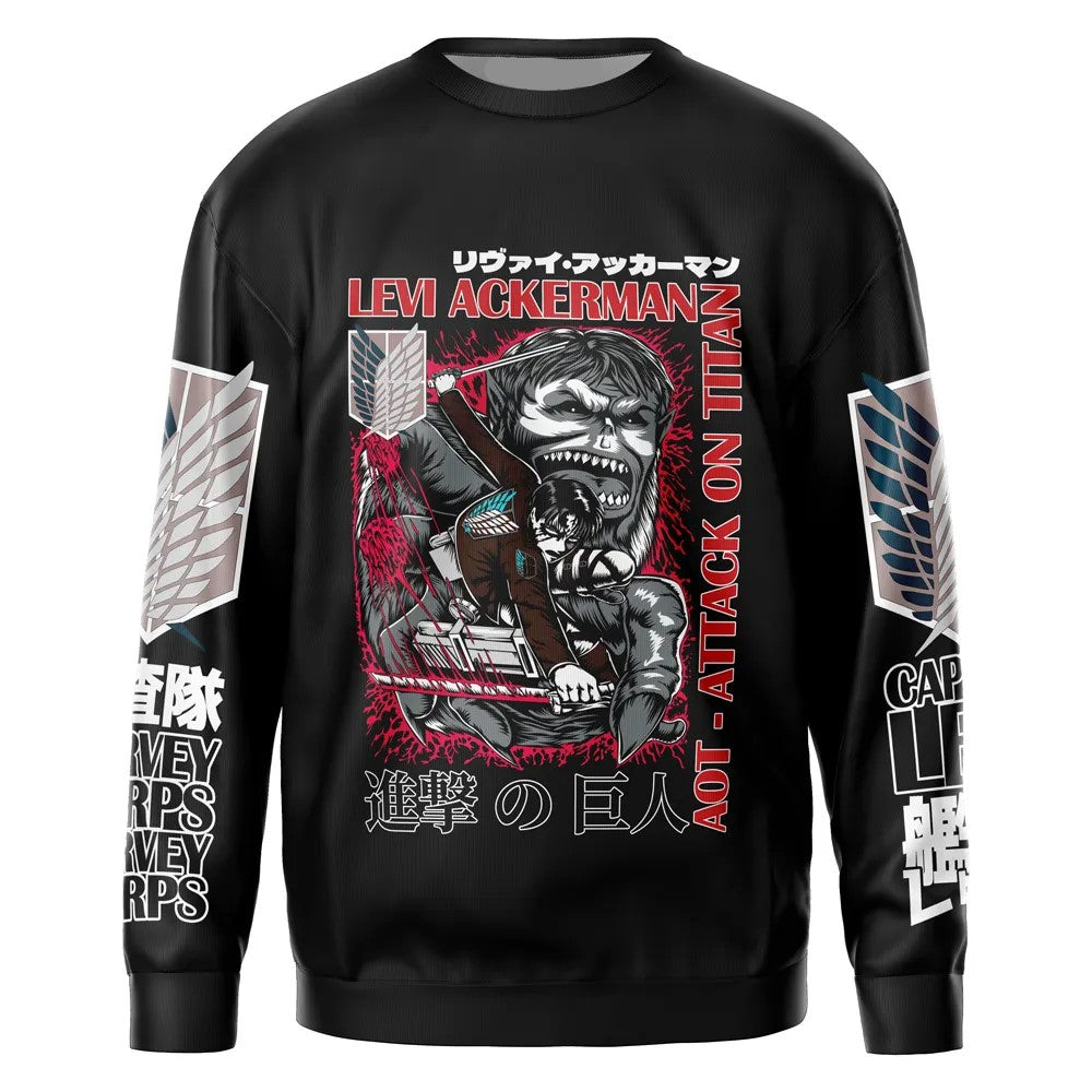 Attack On Titan Sweatshirt Levi Ackerman x Beast Titan Sweatshirt Black Unisex Adults