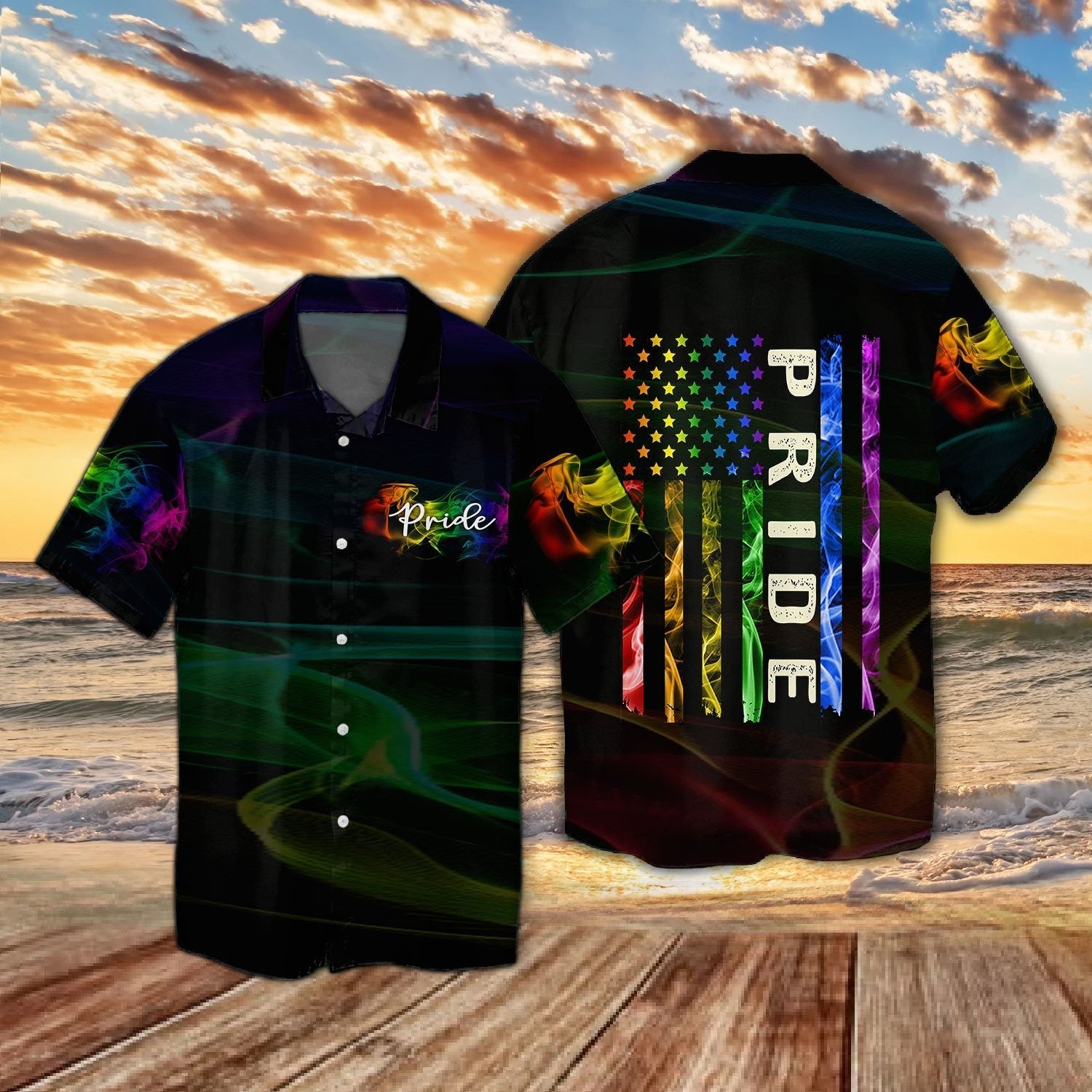 Unifinz LGBT Hawaii Shirt Pride Smoke Rainbow USA Flag Hawaiian Shirt LGBT Aloha Shirt 2022