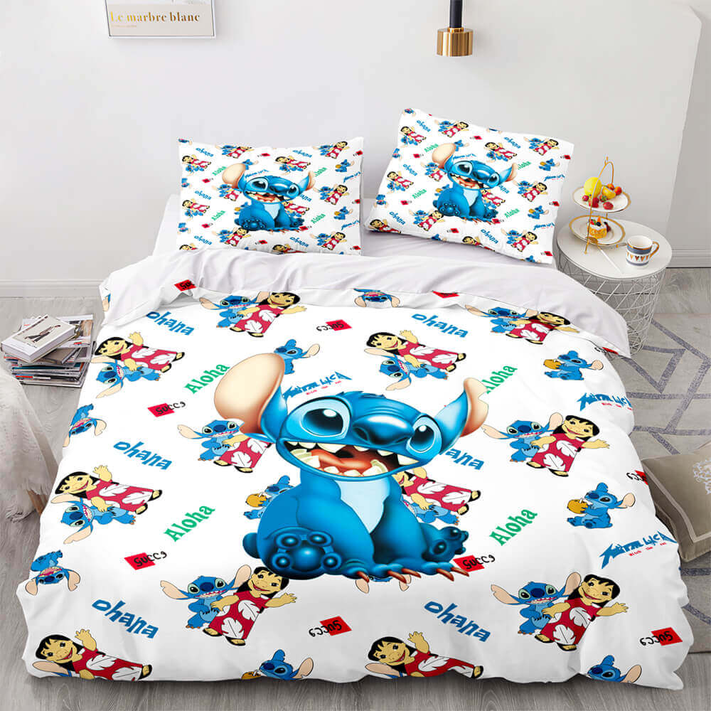 Lilo And Stitch Bedding Set Aloha Stitch And Lilo Pattern Duvet Covers White Unique Gift