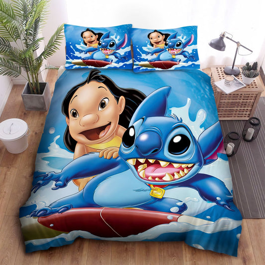 Lilo And Stitch Bedding Set Stitch Surfing With Lilo Duvet Covers Blue Unique Gift