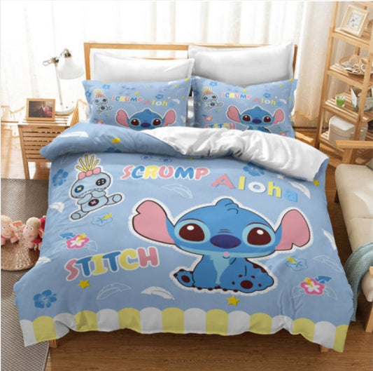 Lilo And Stitch Bedding Set Scrump Aloha Cute Stitch Duvet Covers Blue Unique Gift