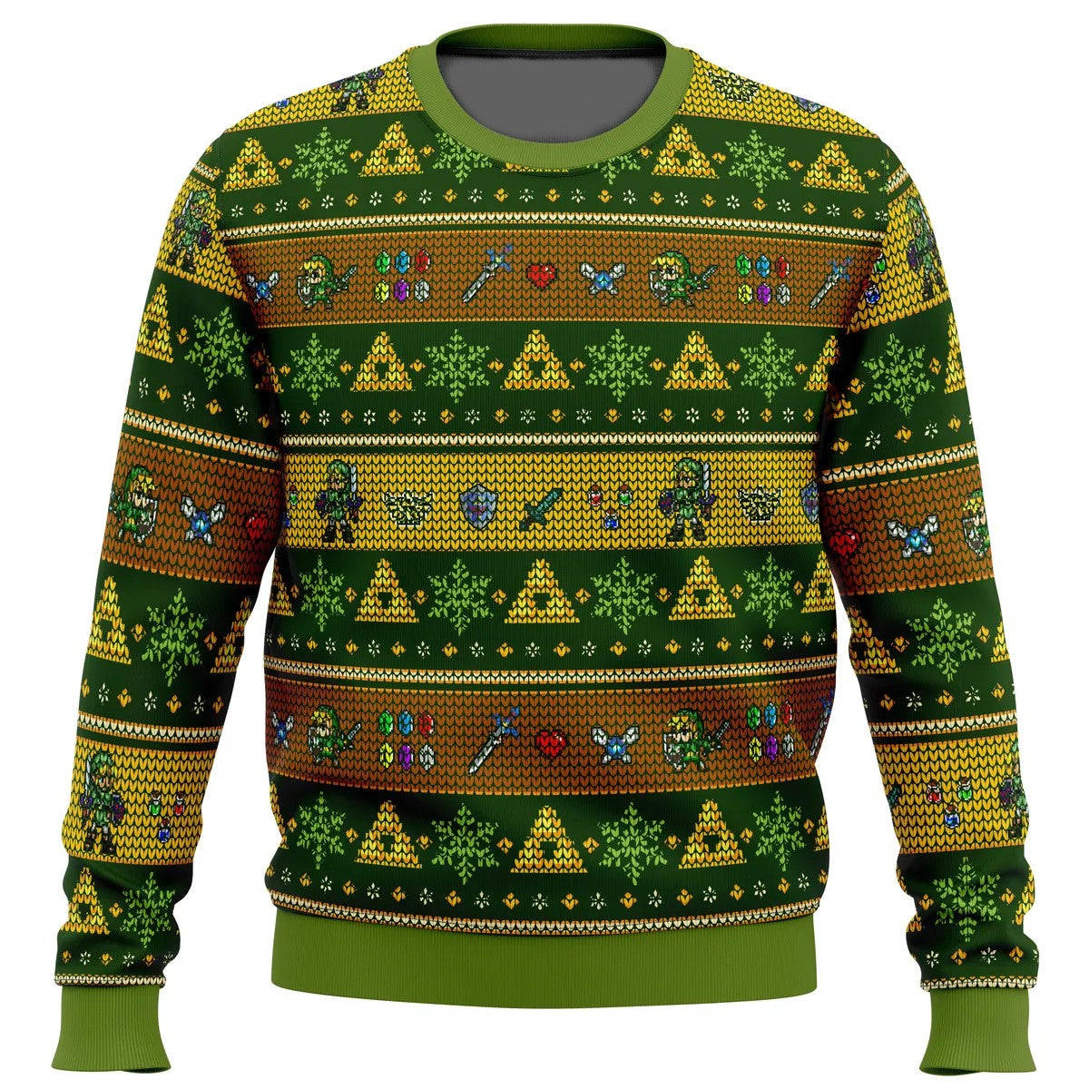 The Legend Of Zelda Sweatshirt Link Gems Triforce Pattern Sweatshirt Yellow Green Unisex