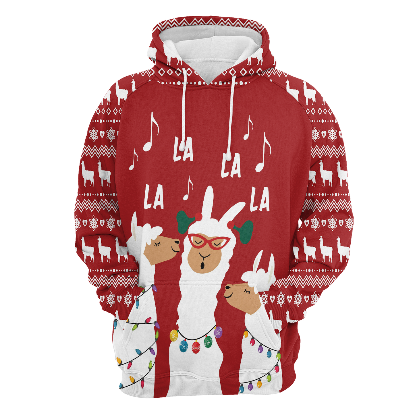 Llama Hoodie Three Llamas La La La Hoodie Red White Unisex