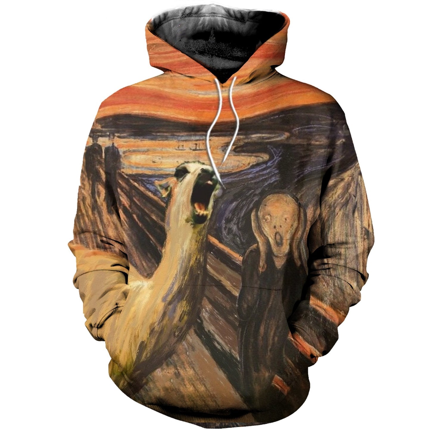 Llama Hoodie Llama The Scream Graphic T-shirt Brown Unisex