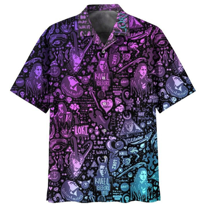 Loki Hawaii Shirt Loki Kneel Before Me Aloha Shirt Blue Purple Unisex