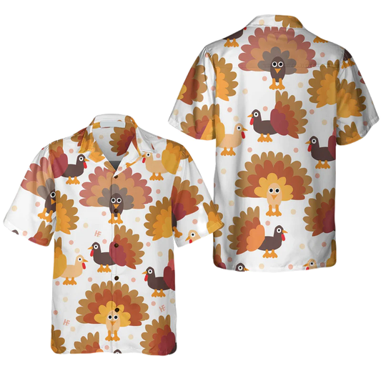 Thanksgiving Hawaii Shirt Thanksgiving Lots Of Turkeys Aloha Shirt White Brown Unisex