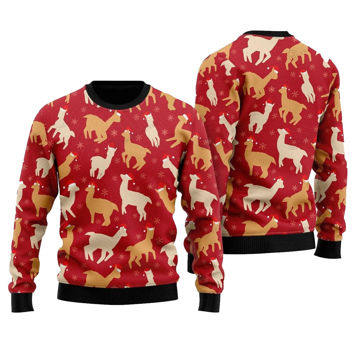 Llama Sweatshirt Llama Wears Christmas Hats Pattern Sweatshirt Red Unisex