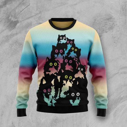 Cat Sweatshirt Black Cats Pile Sweatshirt Colorful Unisex