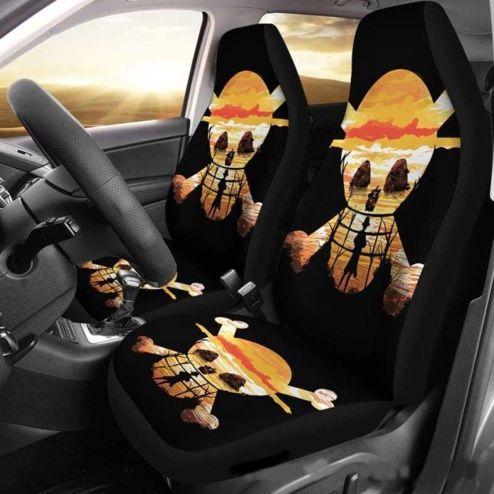 One Piece Car Seat Covers Luffy Art Silhouette Graphic Seat Covers