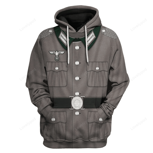 Historical Hoodie M40 Tunic German Army Heer Costume T-shirt Gray Unisex