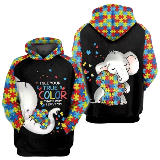 Autism Hoodie That's Why I Love You Elephant Graphic Hoodie Colorful Unisex