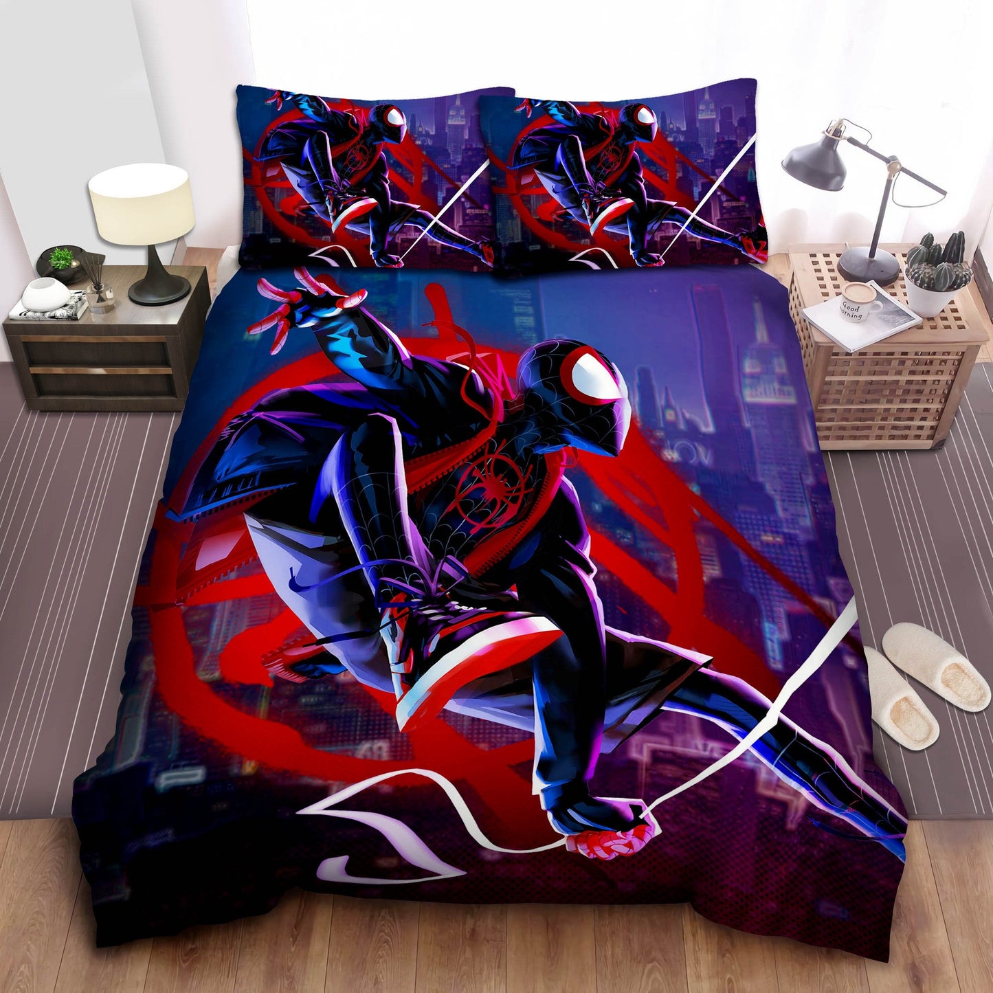 Spiderman Bedding Set MV Miles Morales Spiderman Swinging Duvet Covers Colorful Unique Gift