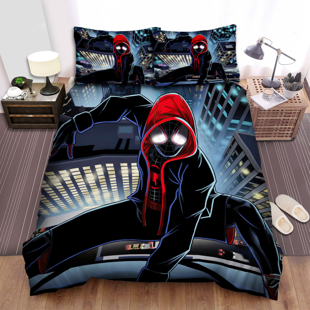 Spiderman Bedding Set MV Miles Morales Spiderman On The Wall Duvet Covers Colorful Unique Gift