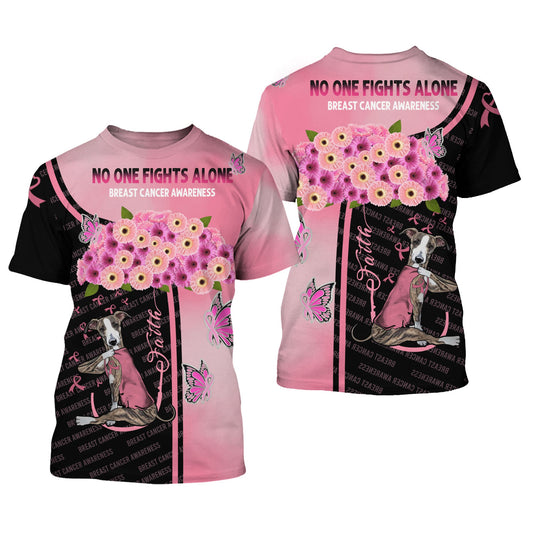  Breast Cancer T-shirt No One Fights Alone Greyhound Black Pink Shirt Brest Cancer Apparel